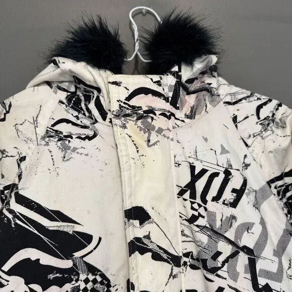 Fox Racing White Snowboarding Jacket Fur Hood Size Medium Cotton Poly Blend